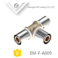 EM-F-A009 Chromed Compression Connector Brass Equal Tee pipe fitting